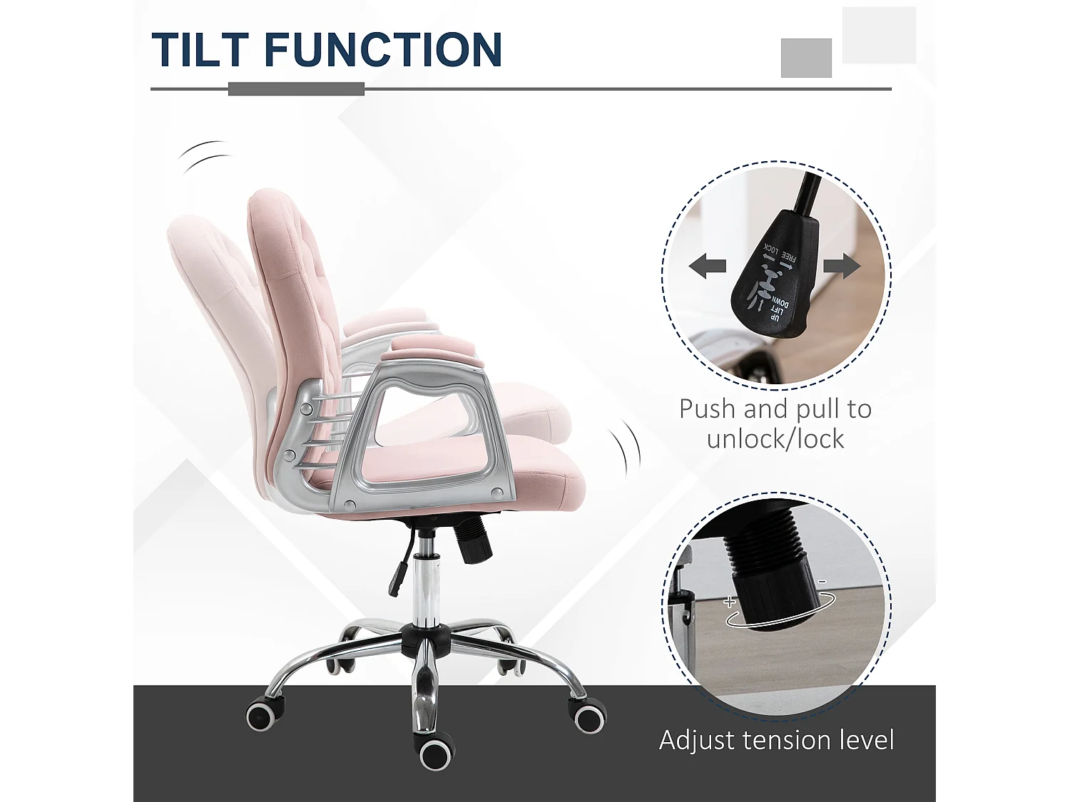 Vinsetto Office Chair Velour Diamond Tufted Padded Ergonomic Swivel Pink
