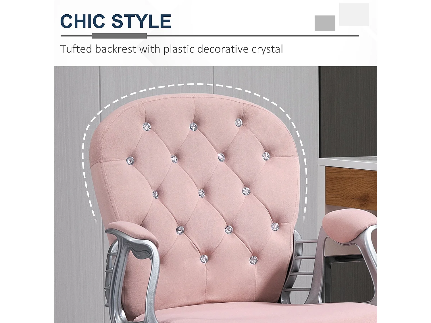 Vinsetto Office Chair Velour Diamond Tufted Padded Ergonomic Swivel Pink