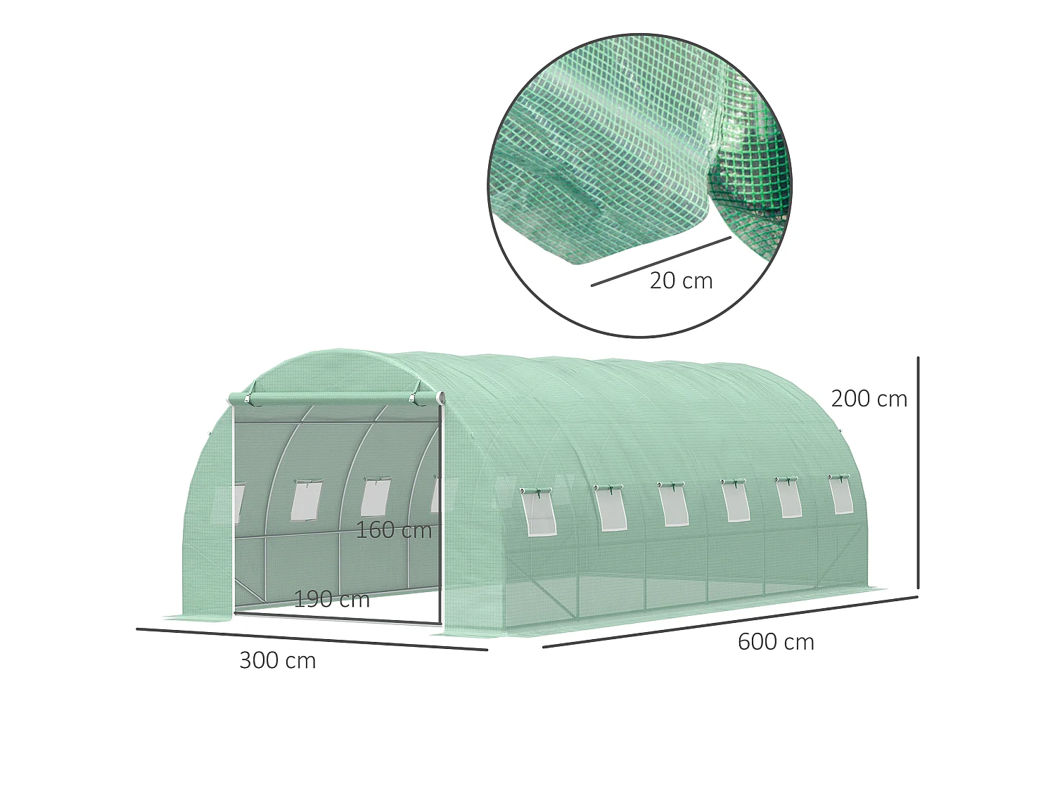 Outsunny Polytunnel Greenhouse with Mesh Windows, Walk-in Greenhouse, Green
