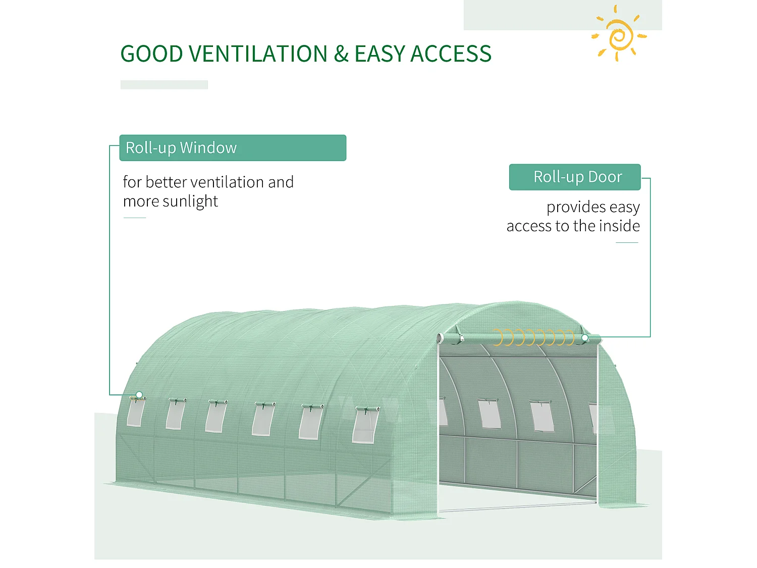 Outsunny Polytunnel Greenhouse with Mesh Windows, Walk-in Greenhouse, Green