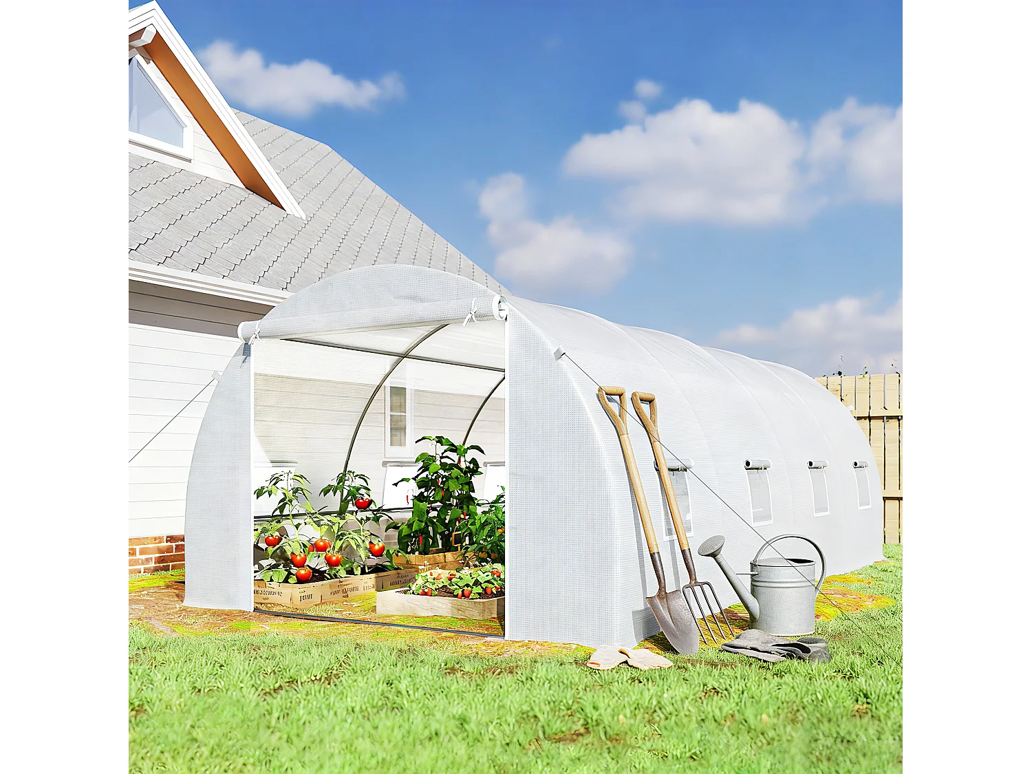 Outsunny 6 x 3 x 2 m Polytunnel Greenhouse w/ Zippered Door and 8 Windows