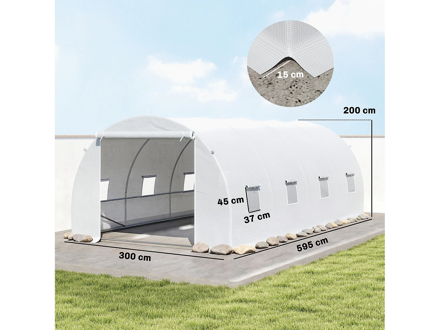 Outsunny 6 x 3 x 2 m Polytunnel Greenhouse w/ Zippered Door and 8 Windows