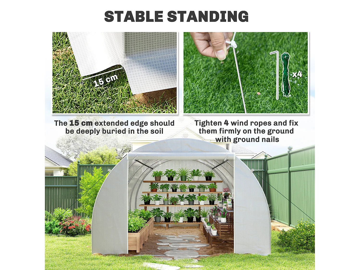 Outsunny 6 x 3 x 2 m Polytunnel Greenhouse w/ Zippered Door and 8 Windows