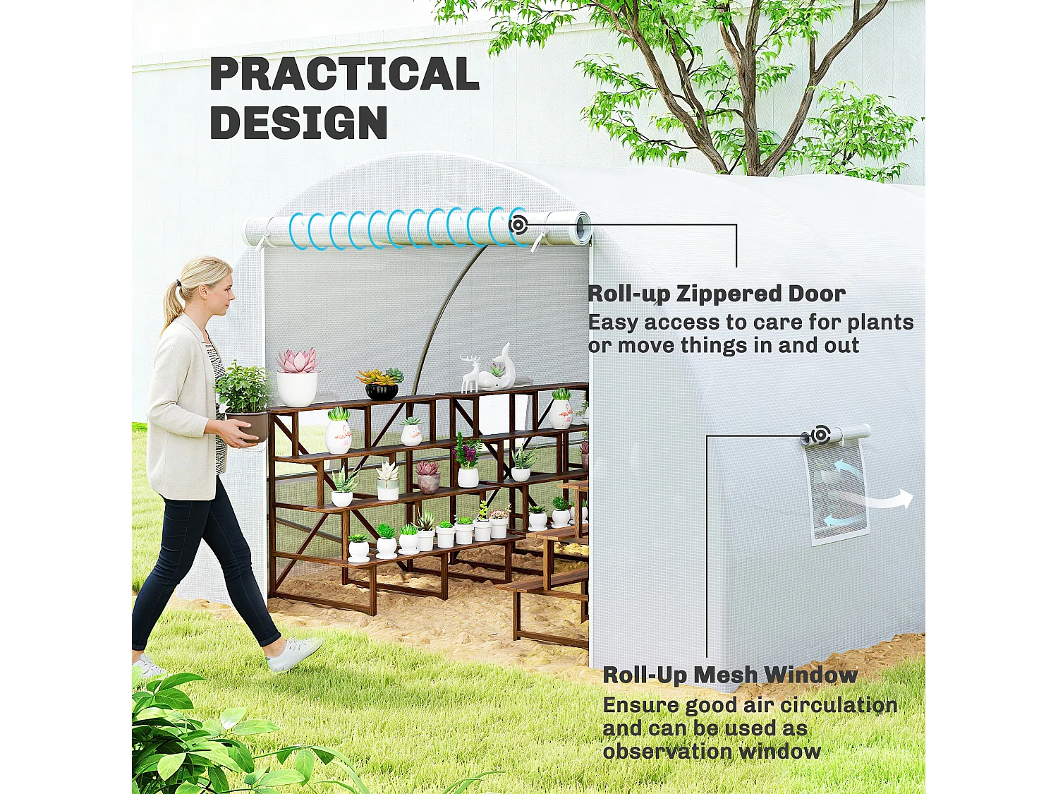 Outsunny 6 x 3 x 2 m Polytunnel Greenhouse w/ Zippered Door and 8 Windows