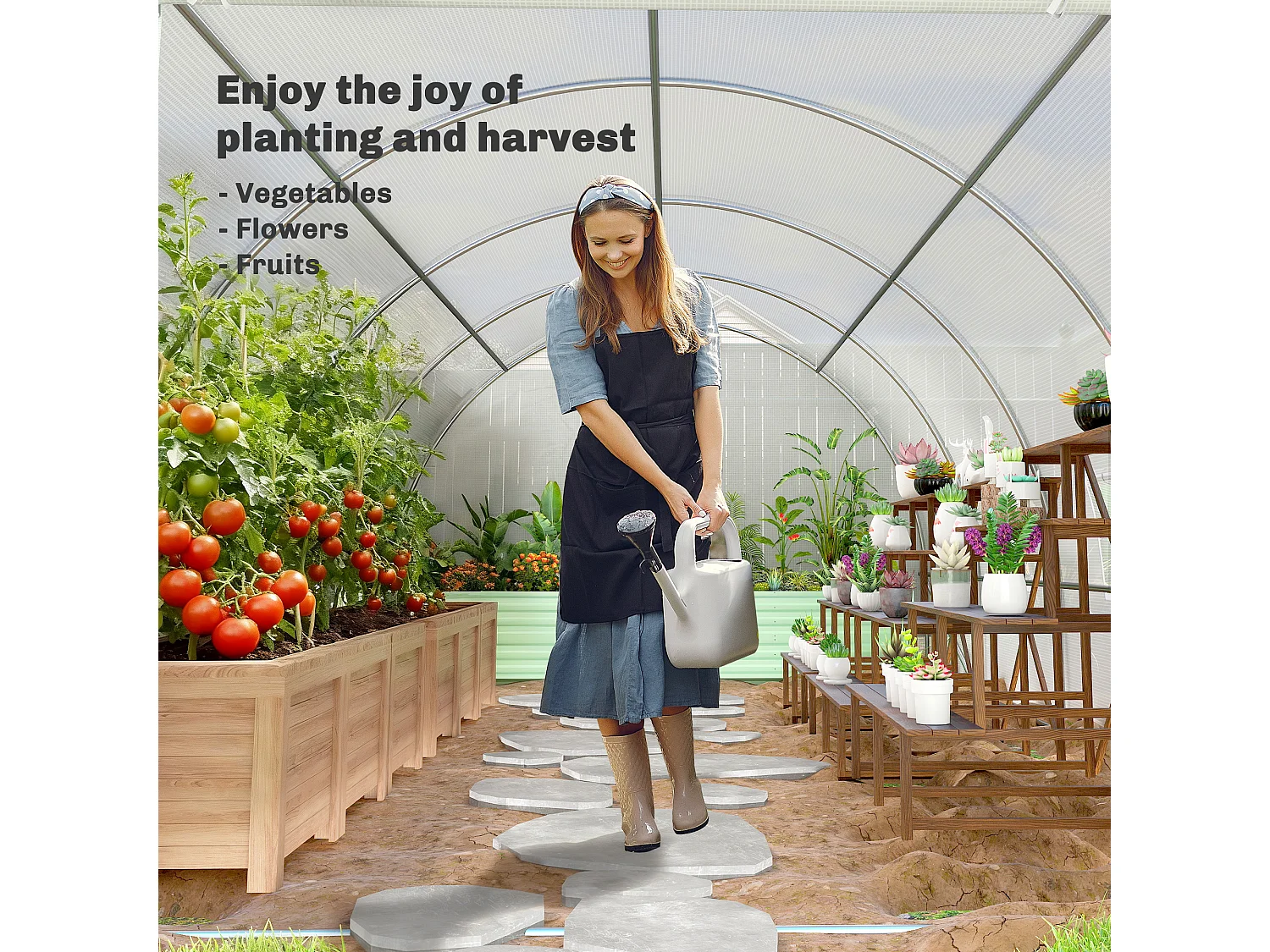 Outsunny 6 x 3 x 2 m Polytunnel Greenhouse w/ Zippered Door and 8 Windows