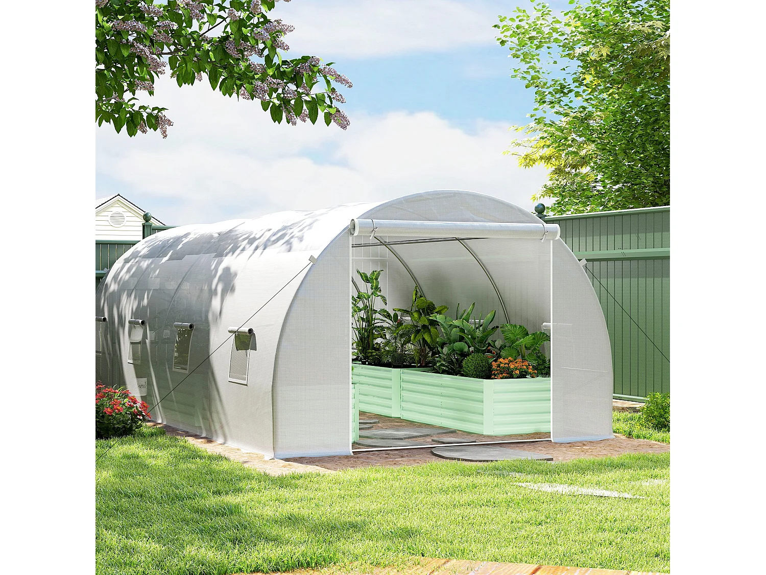 Outsunny 6 x 3 x 2 m Polytunnel Greenhouse w/ Zippered Door and 8 Windows