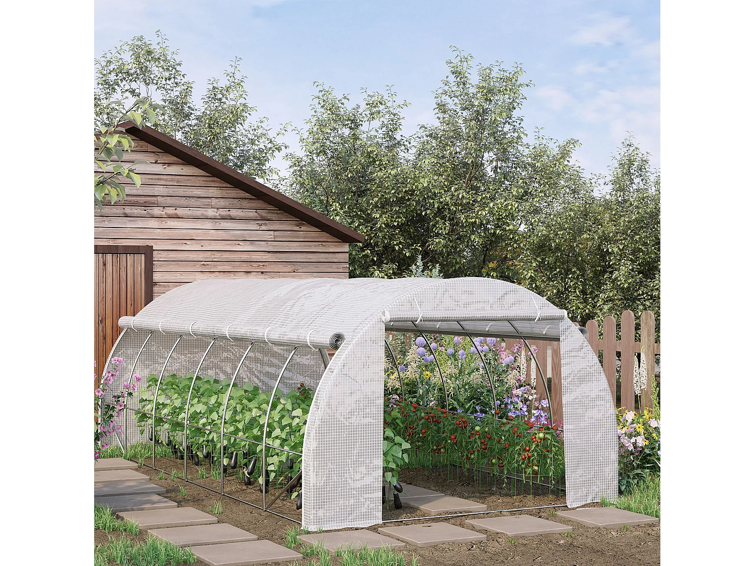 Outsunny 6 x 3 x 2 m Polytunnel Greenhouse Pollytunnel Tent w/ Steel Frame White