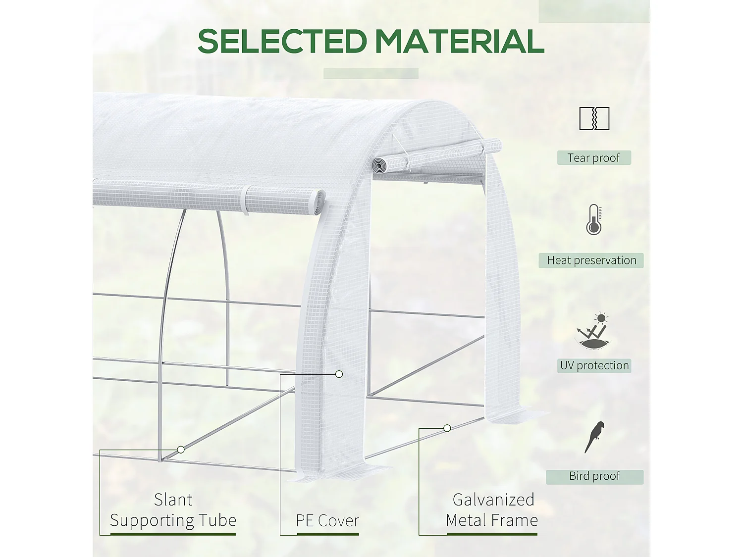 Outsunny 6 x 3 x 2 m Polytunnel Greenhouse Pollytunnel Tent w/ Steel Frame White