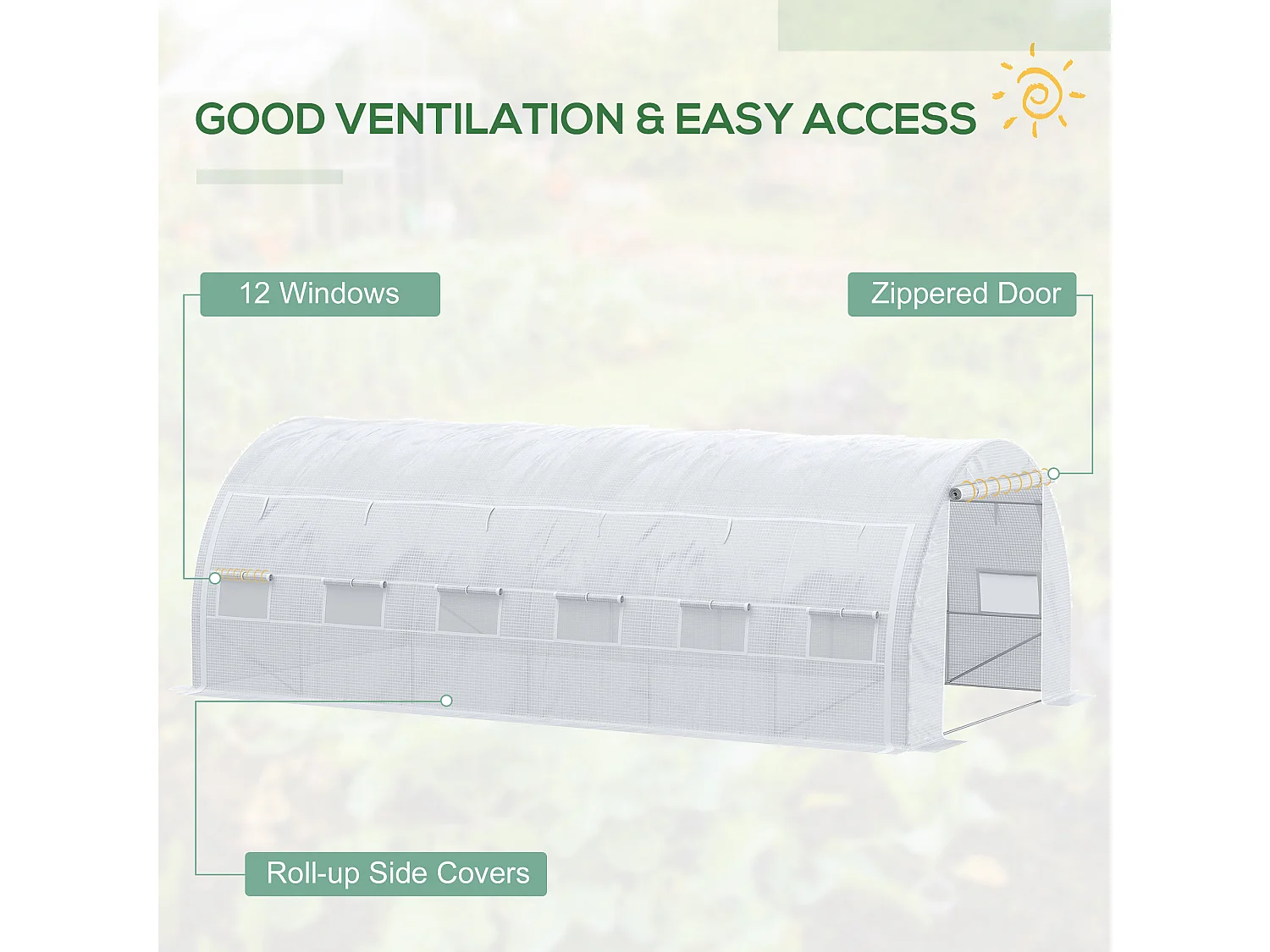 Outsunny 6 x 3 x 2 m Polytunnel Greenhouse Pollytunnel Tent w/ Steel Frame White