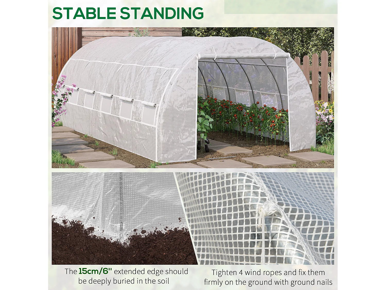Outsunny 6 x 3 x 2 m Polytunnel Greenhouse Pollytunnel Tent w/ Steel Frame White