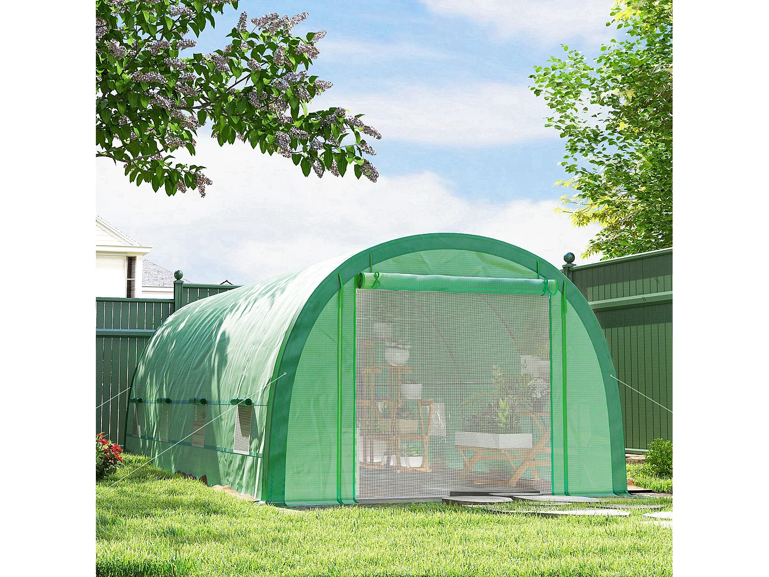 Outsunny Walk-in Tunnel Greenhouse, Upgraded Structure, Mesh Door & Windows