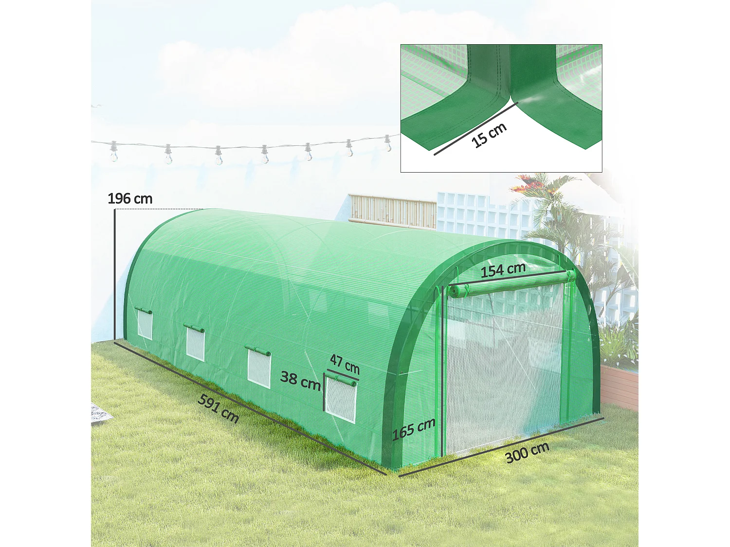 Outsunny Walk-in Tunnel Greenhouse, Upgraded Structure, Mesh Door & Windows