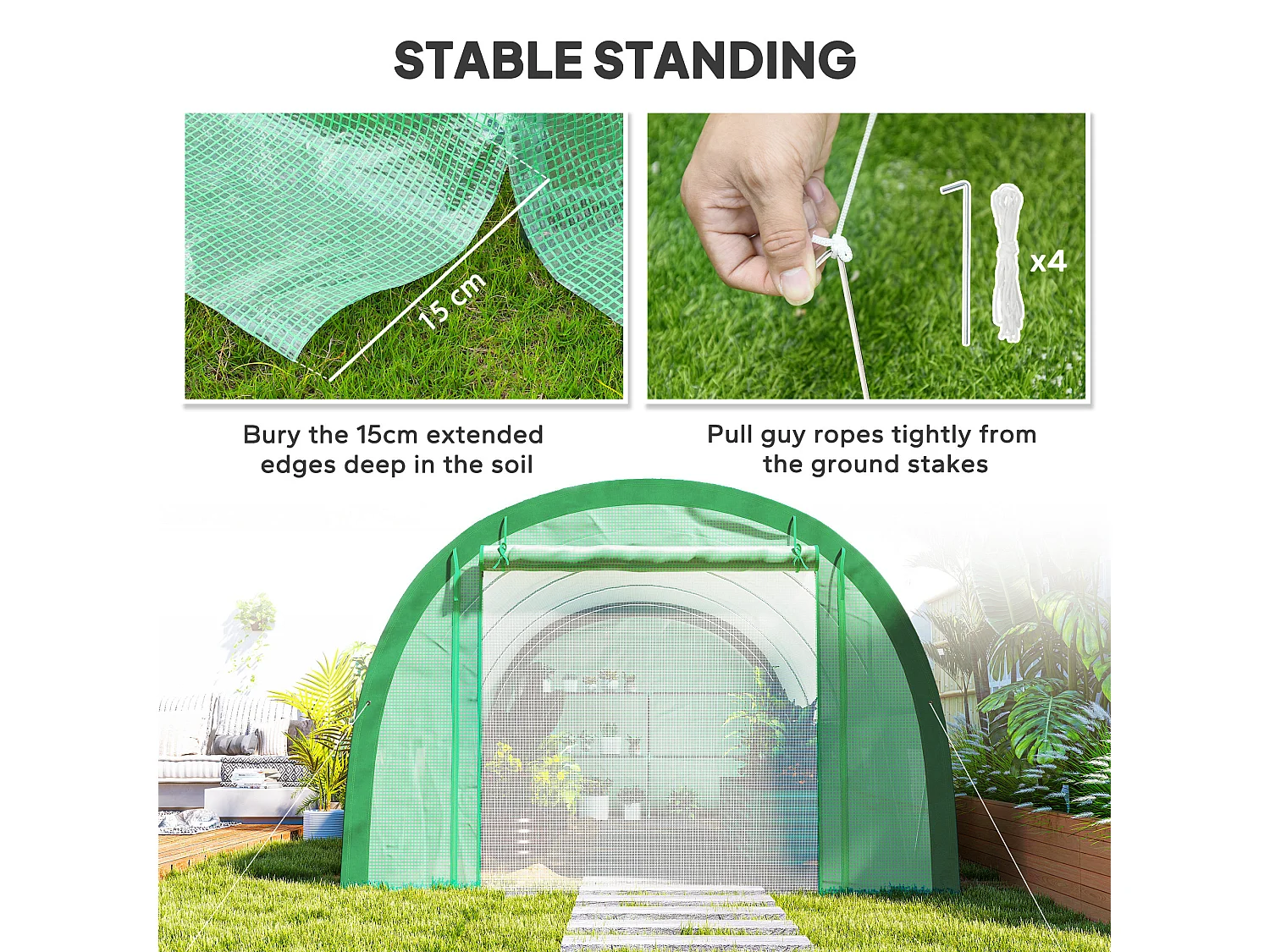 Outsunny Walk-in Tunnel Greenhouse, Upgraded Structure, Mesh Door & Windows