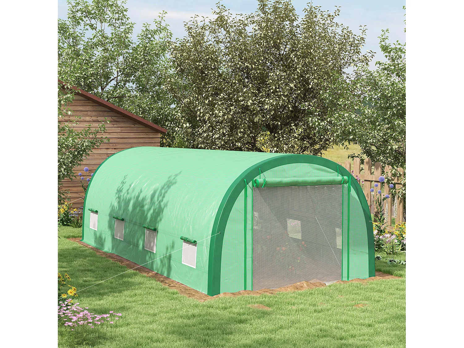 Outsunny Walk-in Tunnel Greenhouse, Upgraded Structure, Mesh Door & Windows
