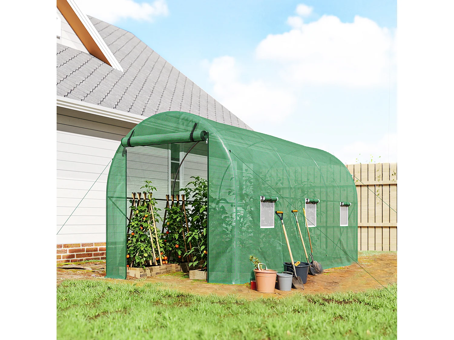 Outsunny 4 x 2 x 2 m Polytunnel Greenhouse with Roll-up Door and 6 Windows