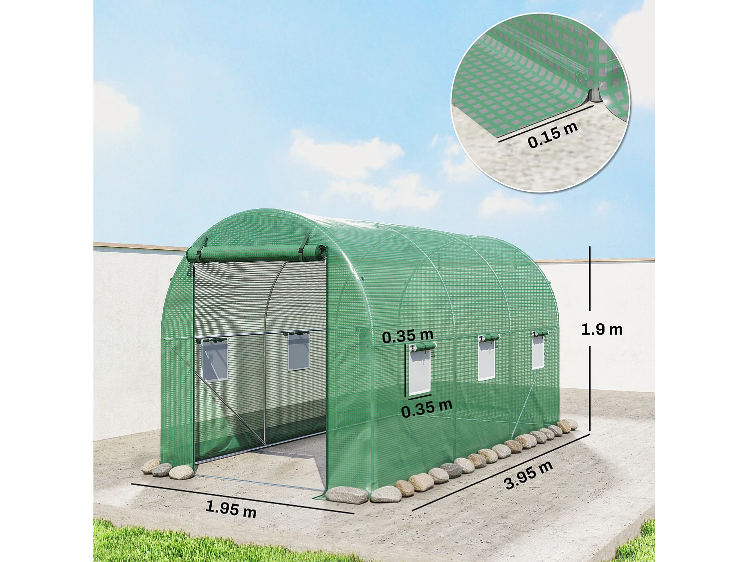 Outsunny 4 x 2 x 2 m Polytunnel Greenhouse with Roll-up Door and 6 Windows