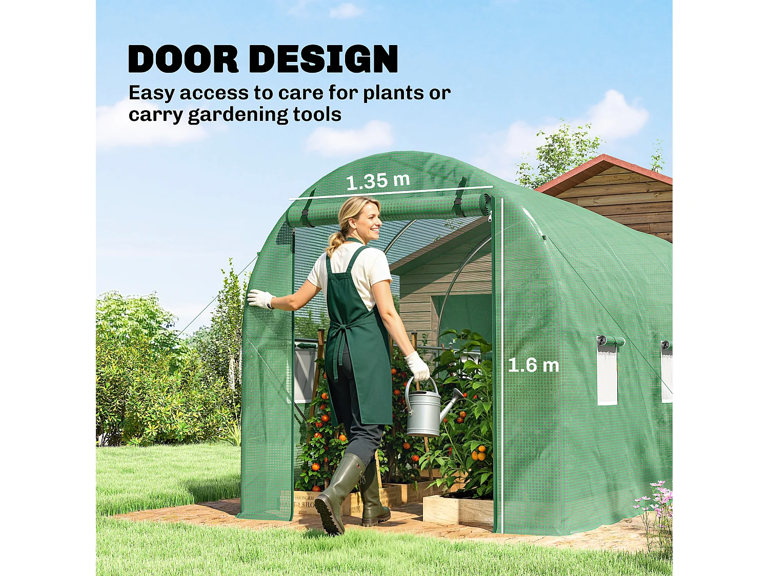 Outsunny 4 x 2 x 2 m Polytunnel Greenhouse with Roll-up Door and 6 Windows
