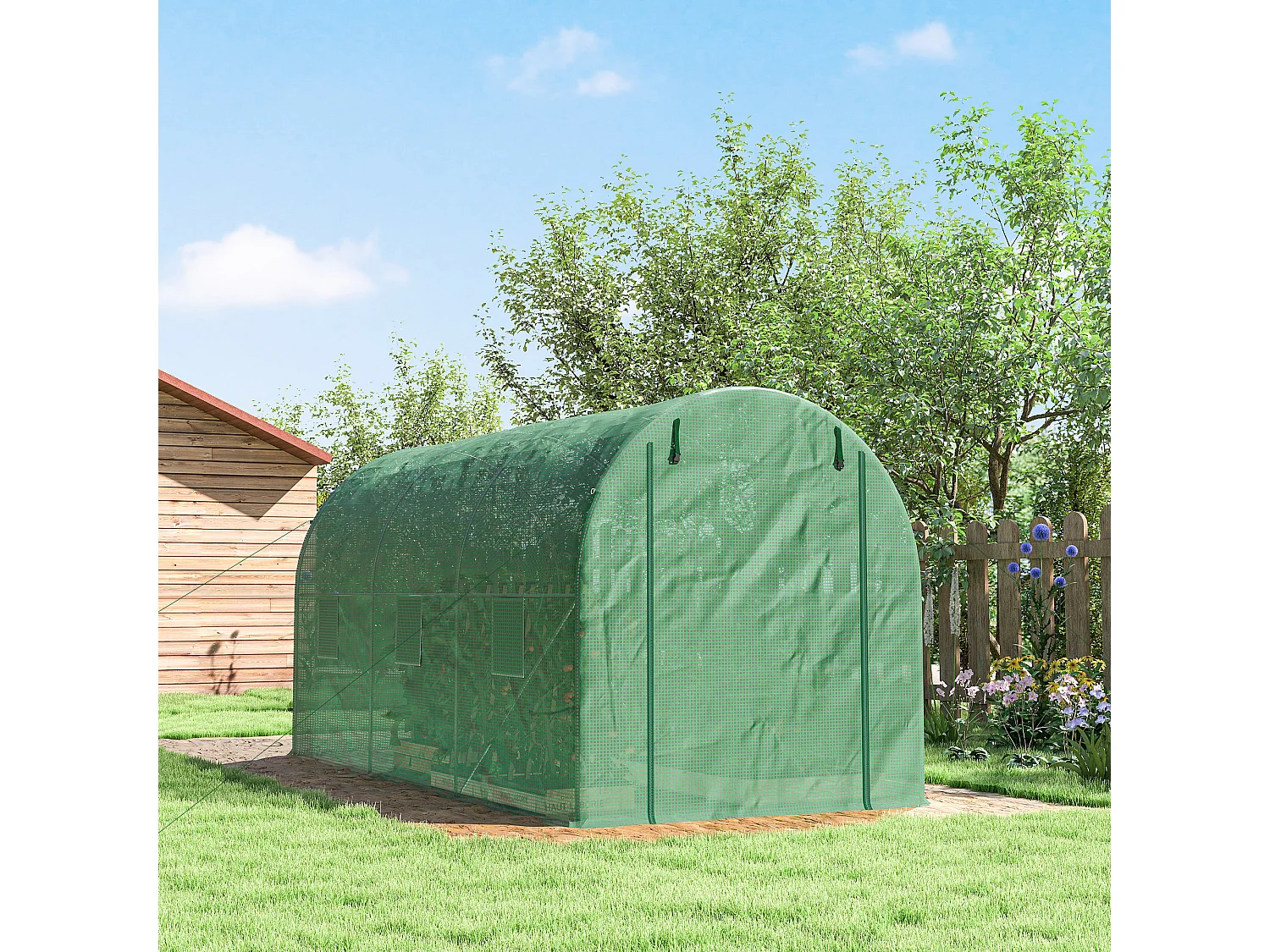 Outsunny 4 x 2 x 2 m Polytunnel Greenhouse with Roll-up Door and 6 Windows