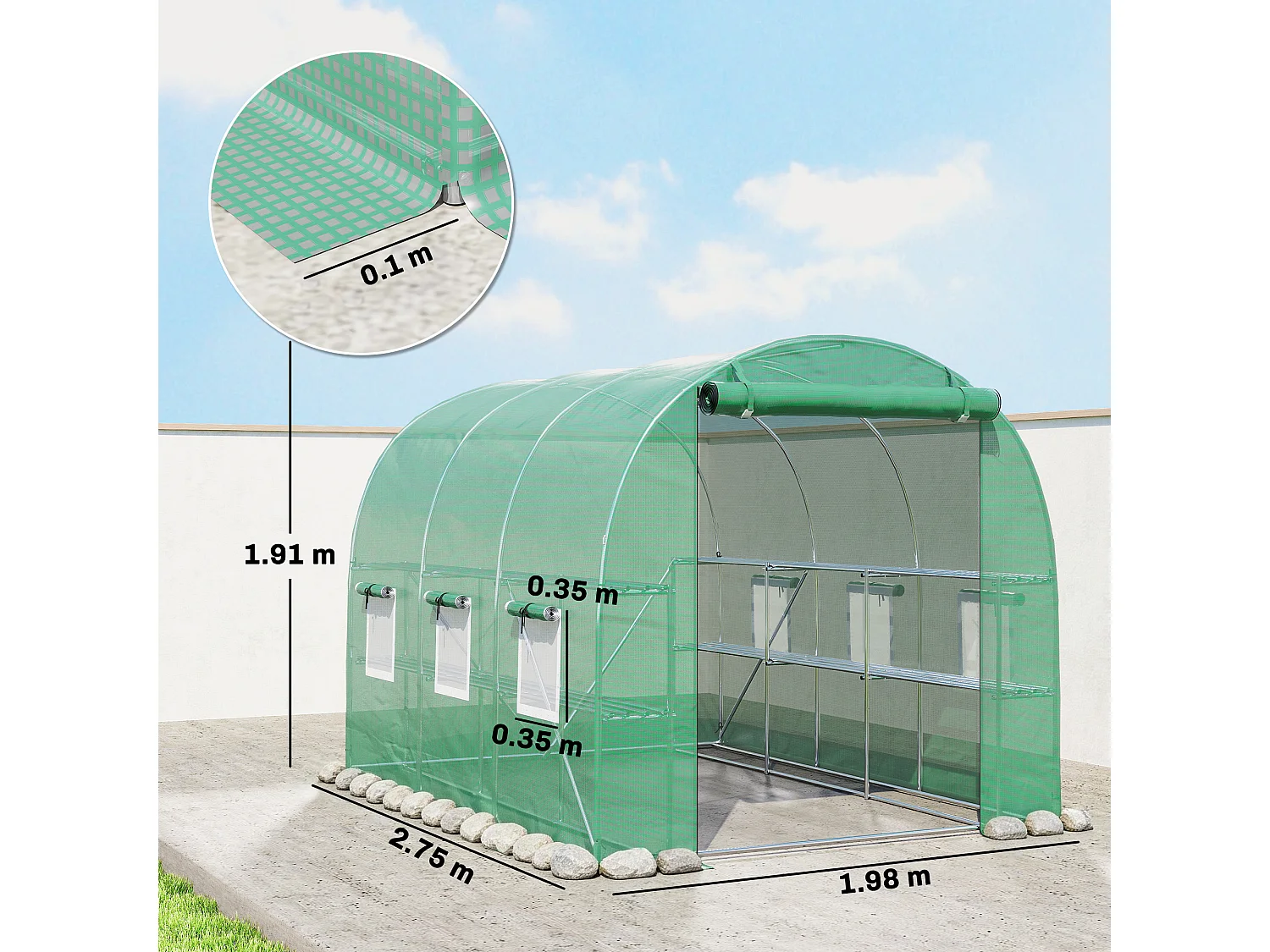 Outsunny Walk-in Greenhouse with Shelves, Green House with Mesh Windows