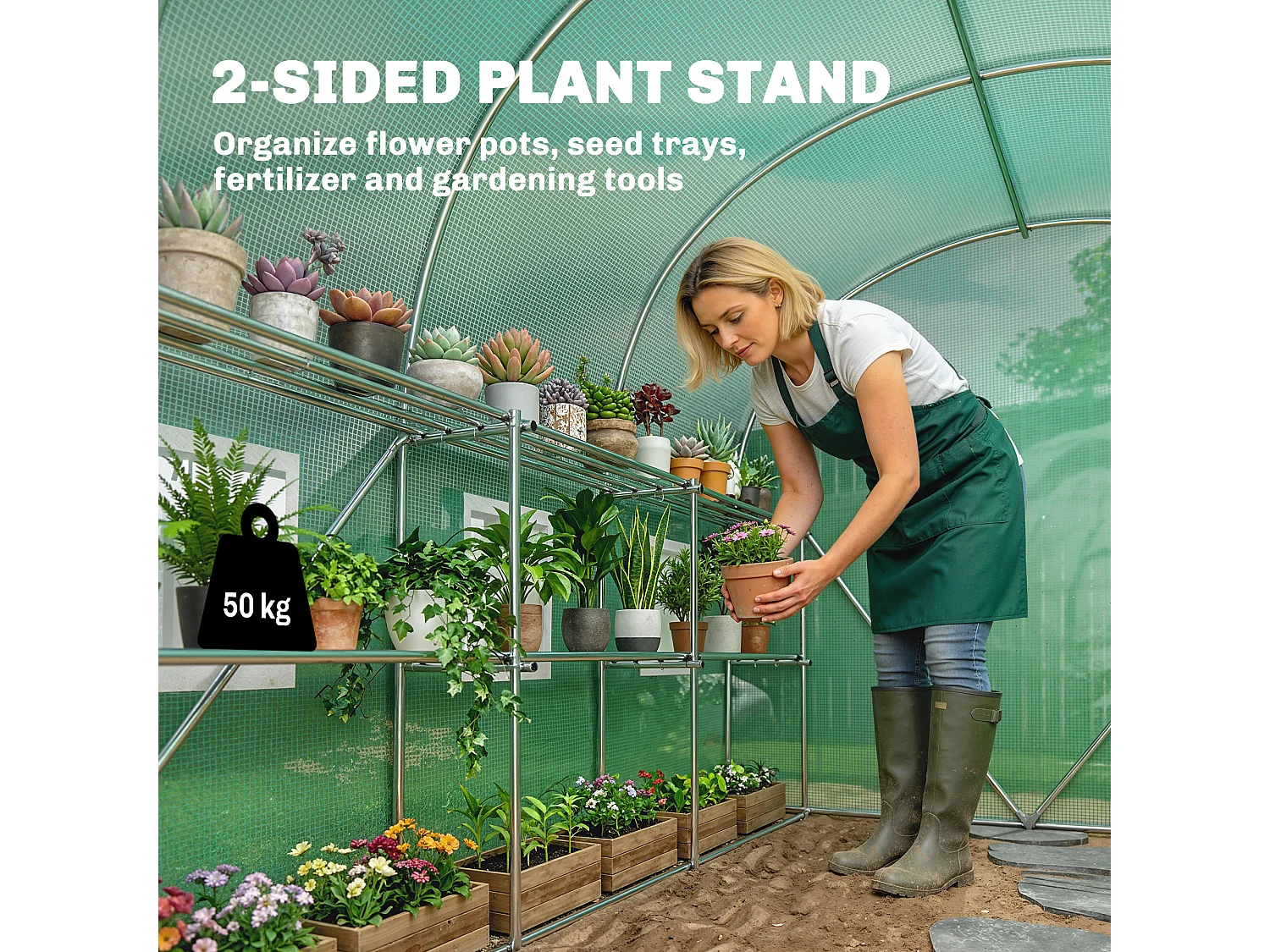 Outsunny Walk-in Greenhouse with Shelves, Green House with Mesh Windows