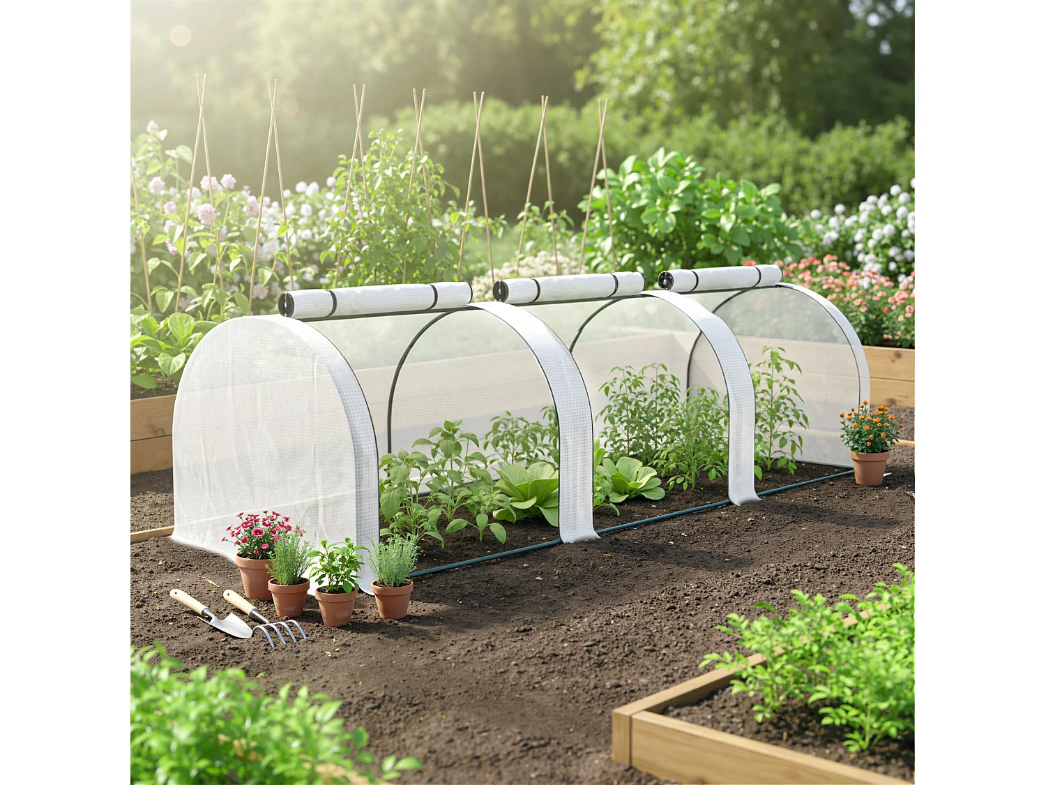 Outsunny Tunnel Greenhouse Steel Frame for Garden w/ Zipper Doors