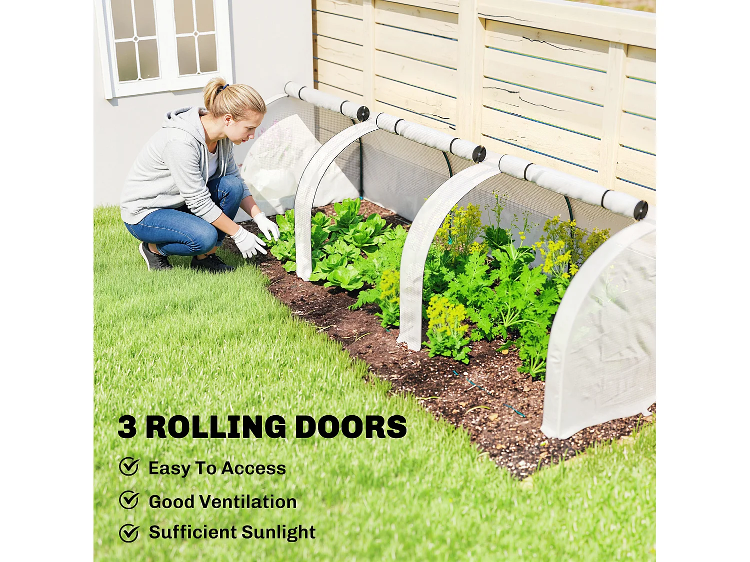 Outsunny Tunnel Greenhouse Steel Frame for Garden w/ Zipper Doors