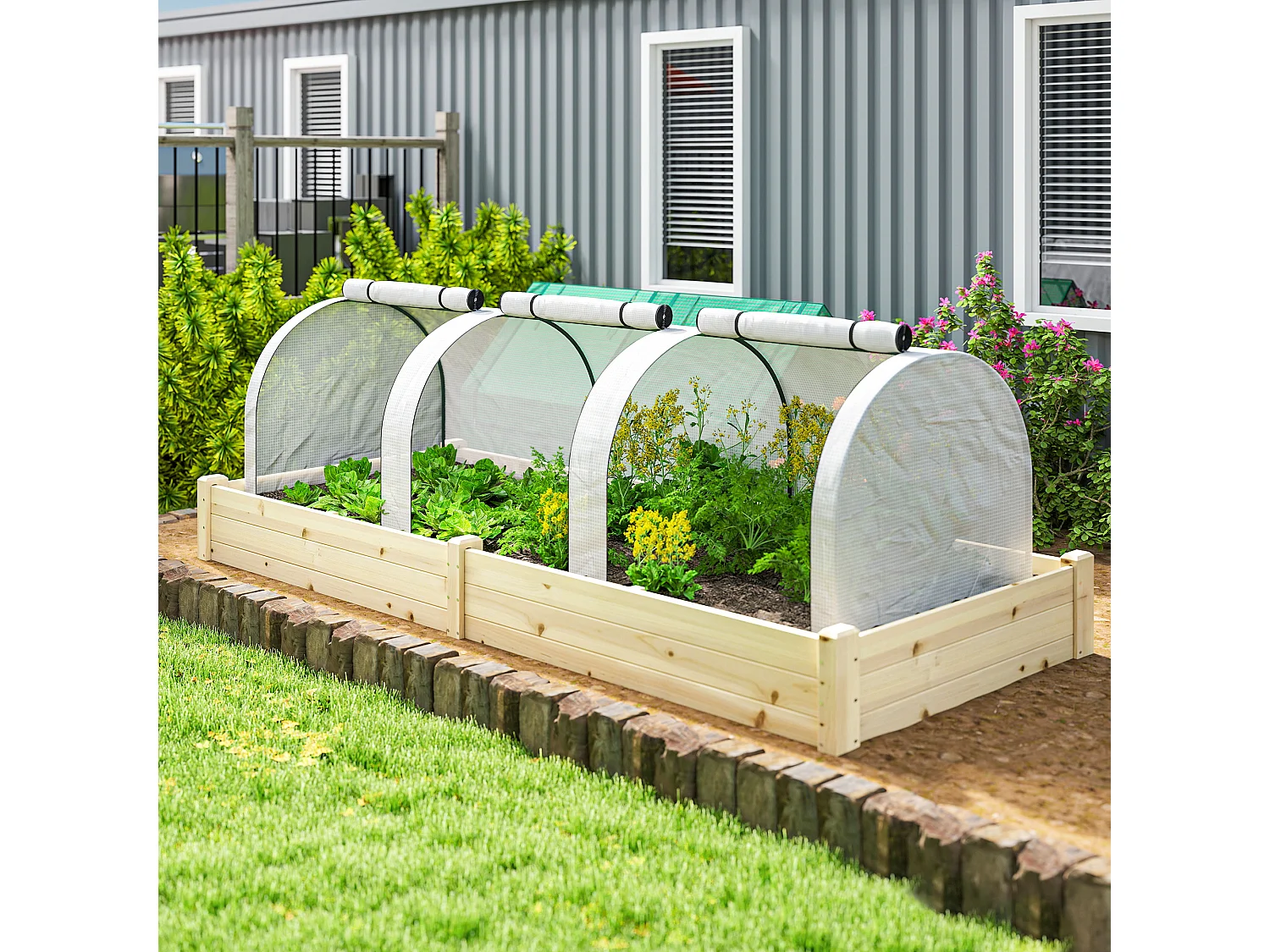 Outsunny Tunnel Greenhouse Steel Frame for Garden w/ Zipper Doors