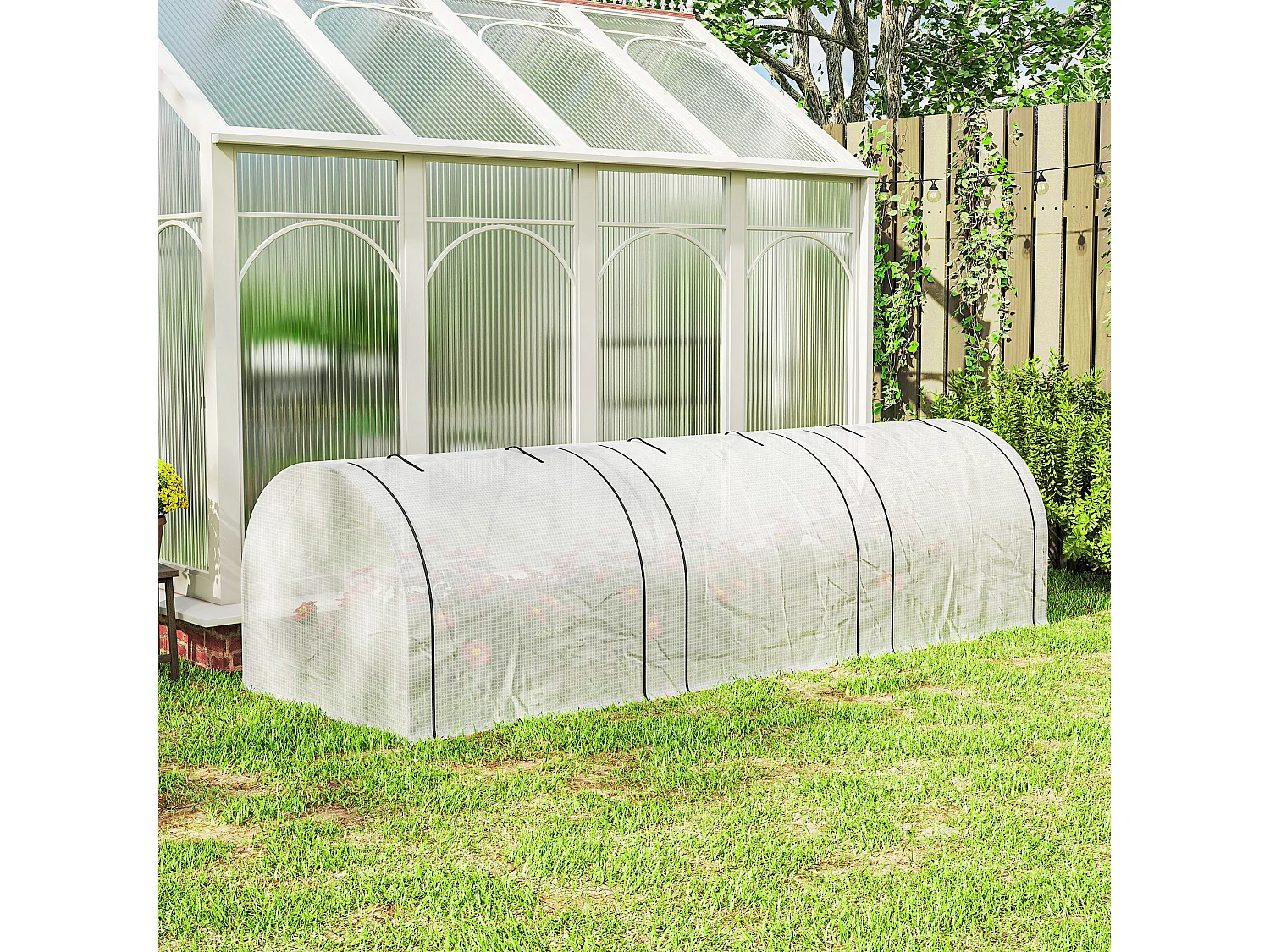 Outsunny Tunnel Greenhouse Steel Frame for Garden w/ Zipper Doors