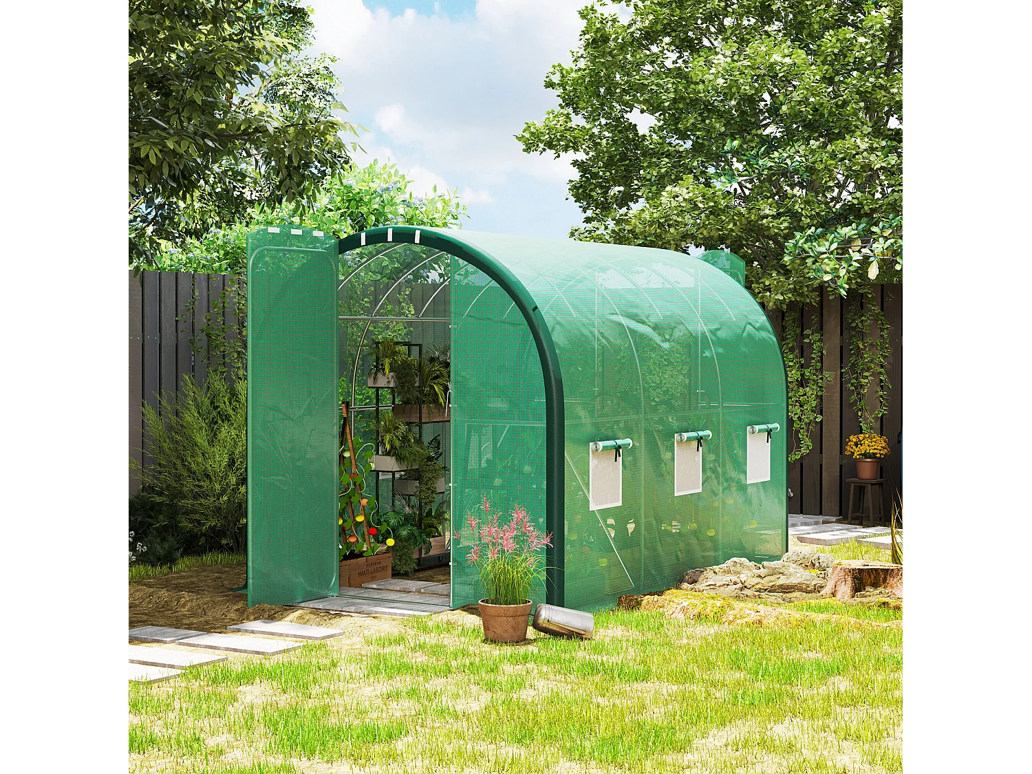 Outsunny Tunnel Greenhouse Upgraded Structure, Hinged Doors, 3 x 2 m, Green