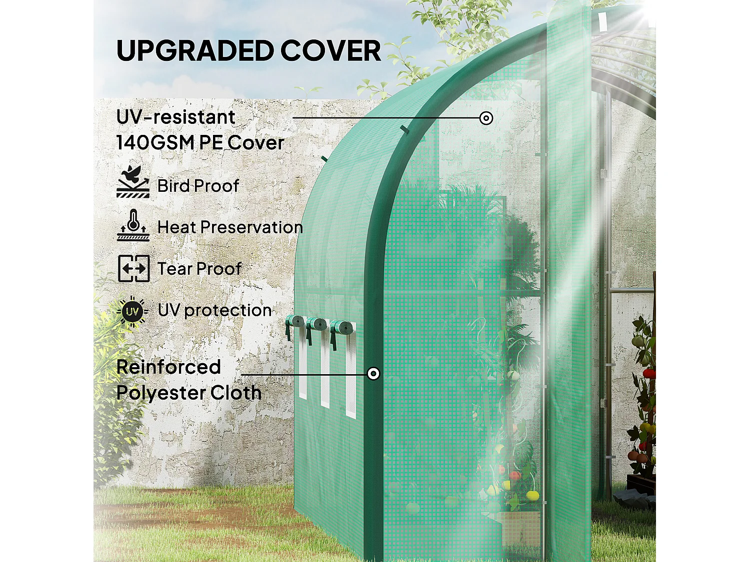 Outsunny Tunnel Greenhouse Upgraded Structure, Hinged Doors, 3 x 2 m, Green