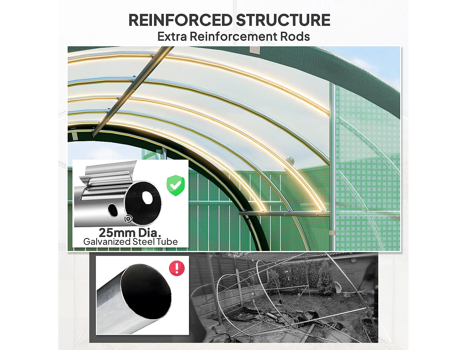 Outsunny Tunnel Greenhouse Upgraded Structure, Hinged Doors, 3 x 2 m, Green