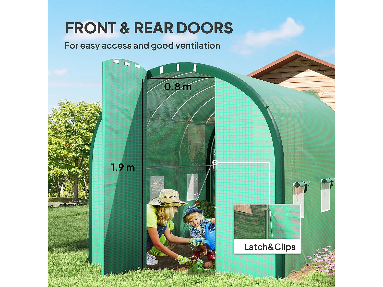 Outsunny Tunnel Greenhouse Upgraded Structure, Hinged Doors, 3 x 2 m, Green
