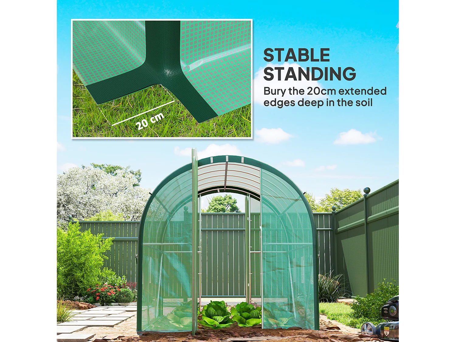 Outsunny Tunnel Greenhouse Upgraded Structure, Hinged Doors, 3 x 2 m, Green