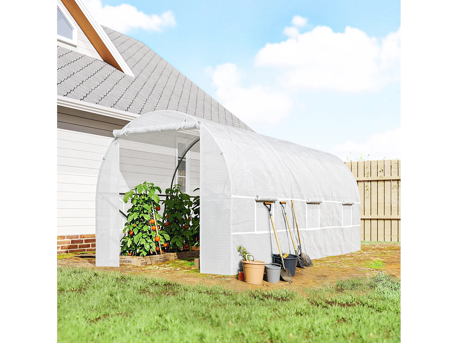 Outsunny 4.5 x 2M Walk-in Polytunnel Greenhouse for Garden, Galvanised Steel