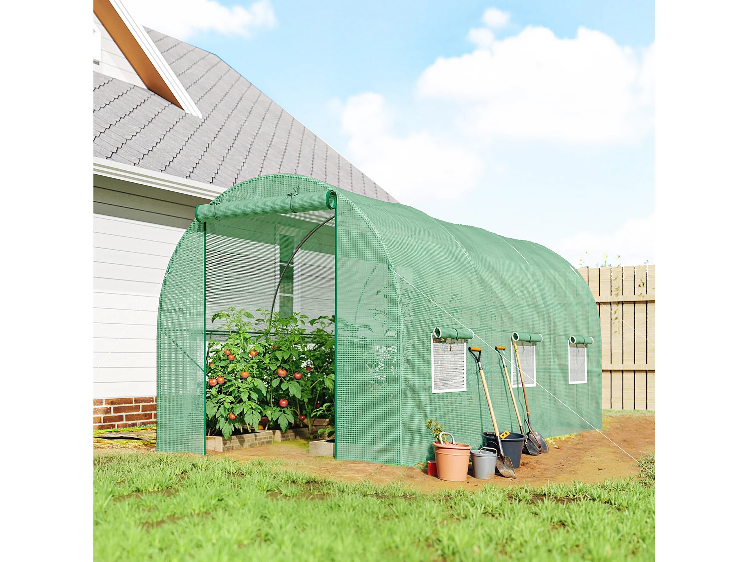Outsunny Polytunnel Walk In Green House w/ PE Cover, 4.5 x 2 x 2m