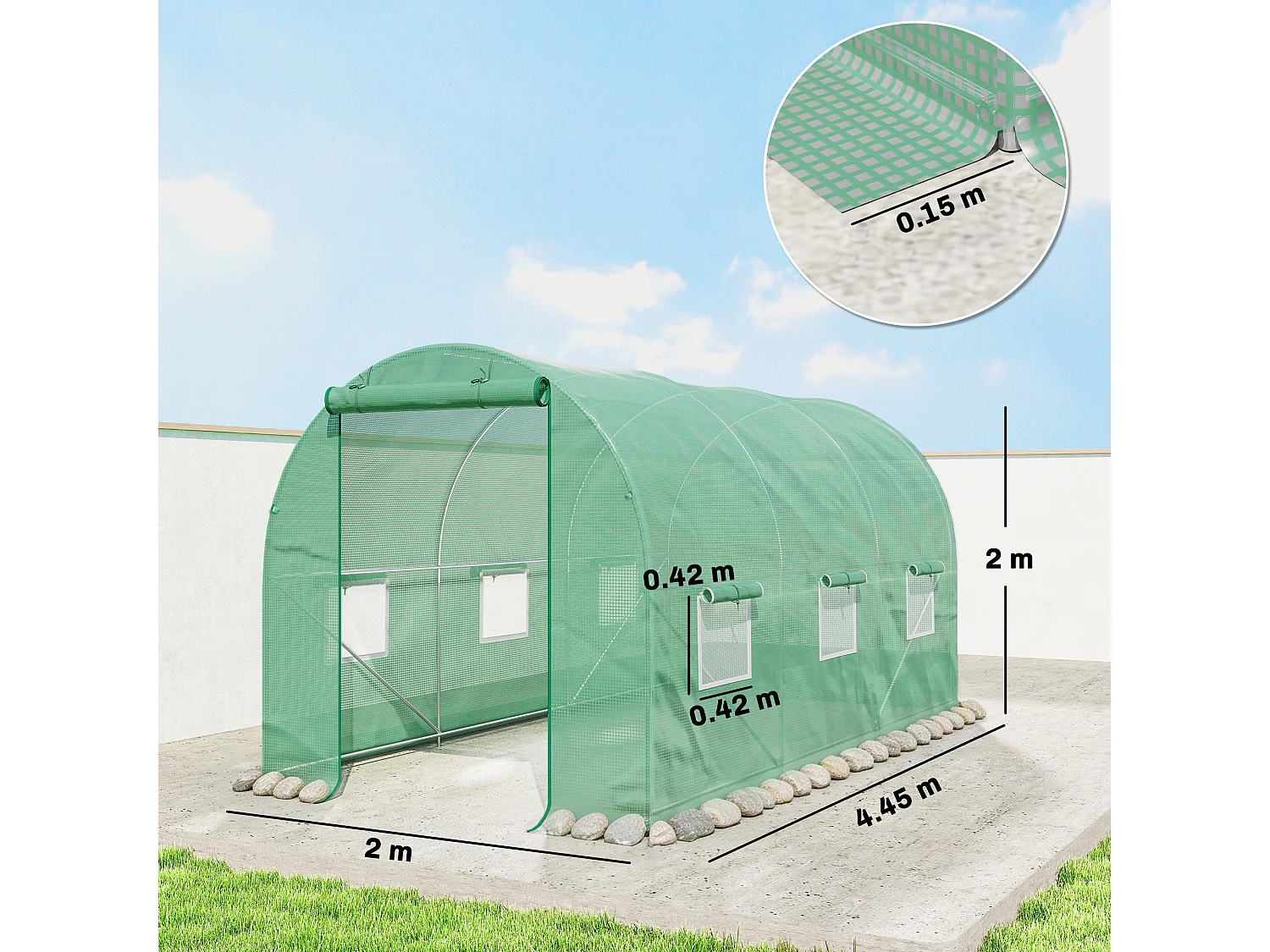 Outsunny Polytunnel Walk In Green House w/ PE Cover, 4.5 x 2 x 2m