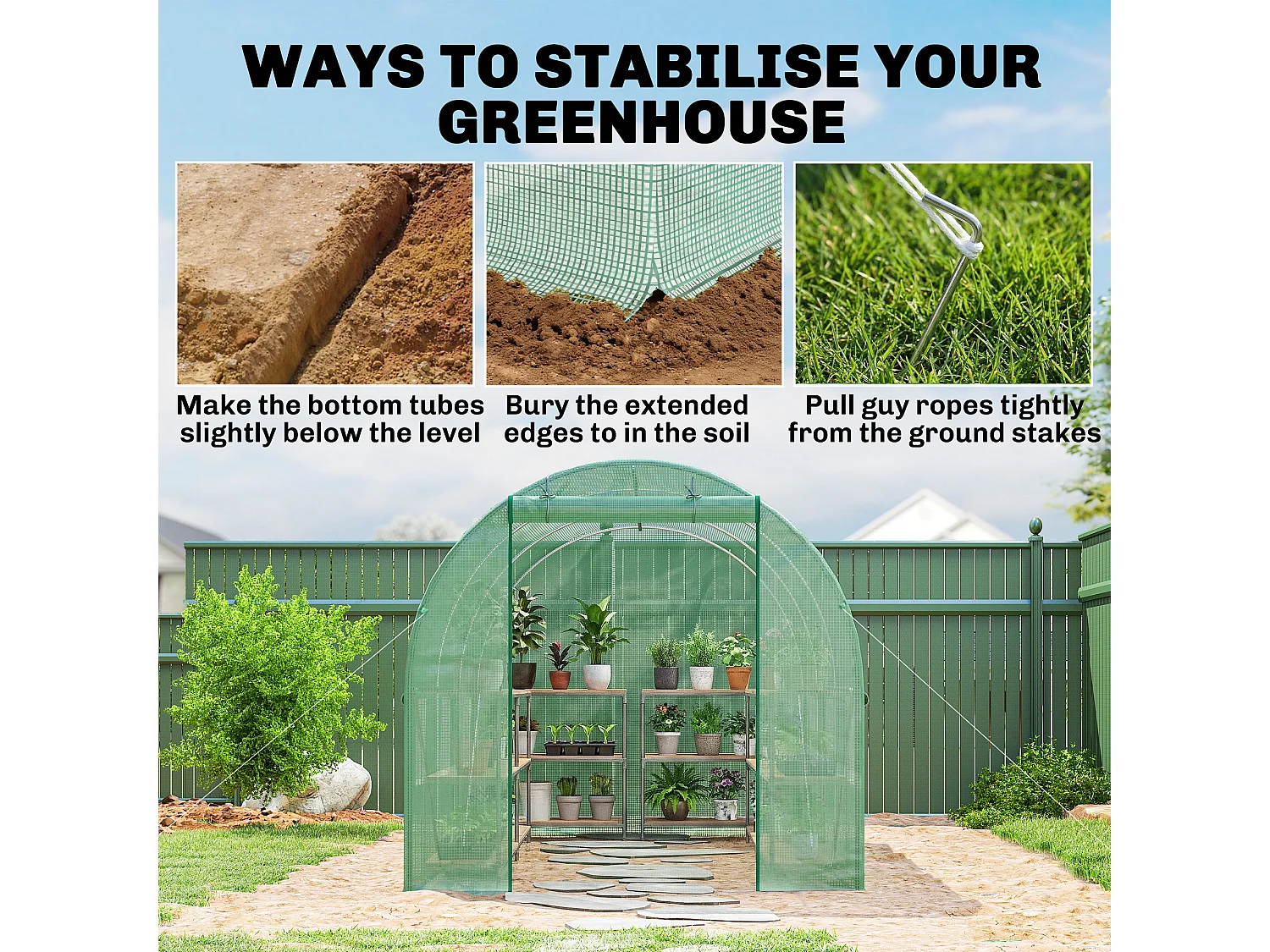 Outsunny Polytunnel Walk In Green House w/ PE Cover, 4.5 x 2 x 2m