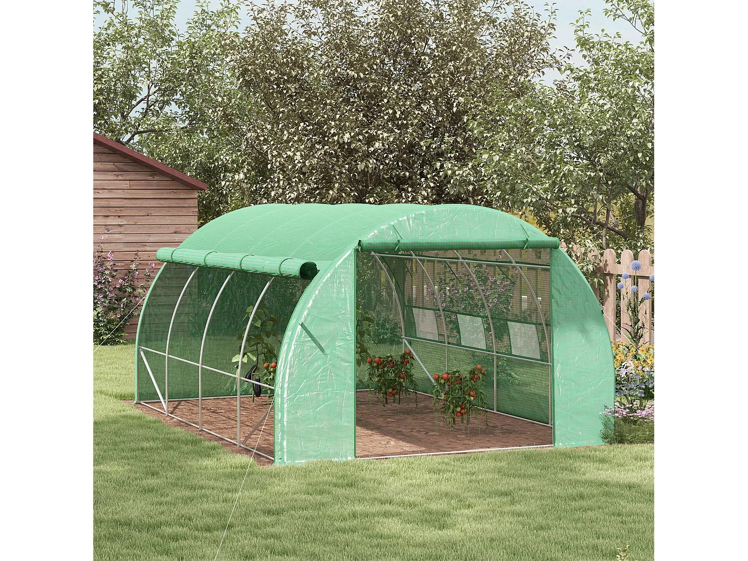 Outsunny 4 x 3 x 2 m Polytunnel Greenhouse Pollytunnel Tent Steel Frame Green