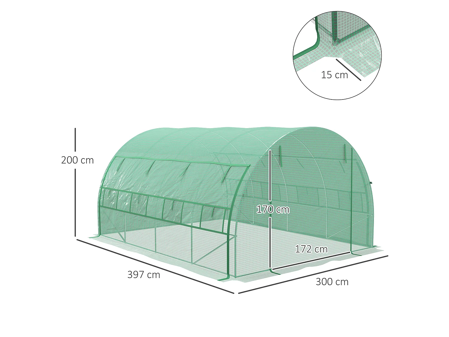 Outsunny 4 x 3 x 2 m Polytunnel Greenhouse Pollytunnel Tent Steel Frame Green