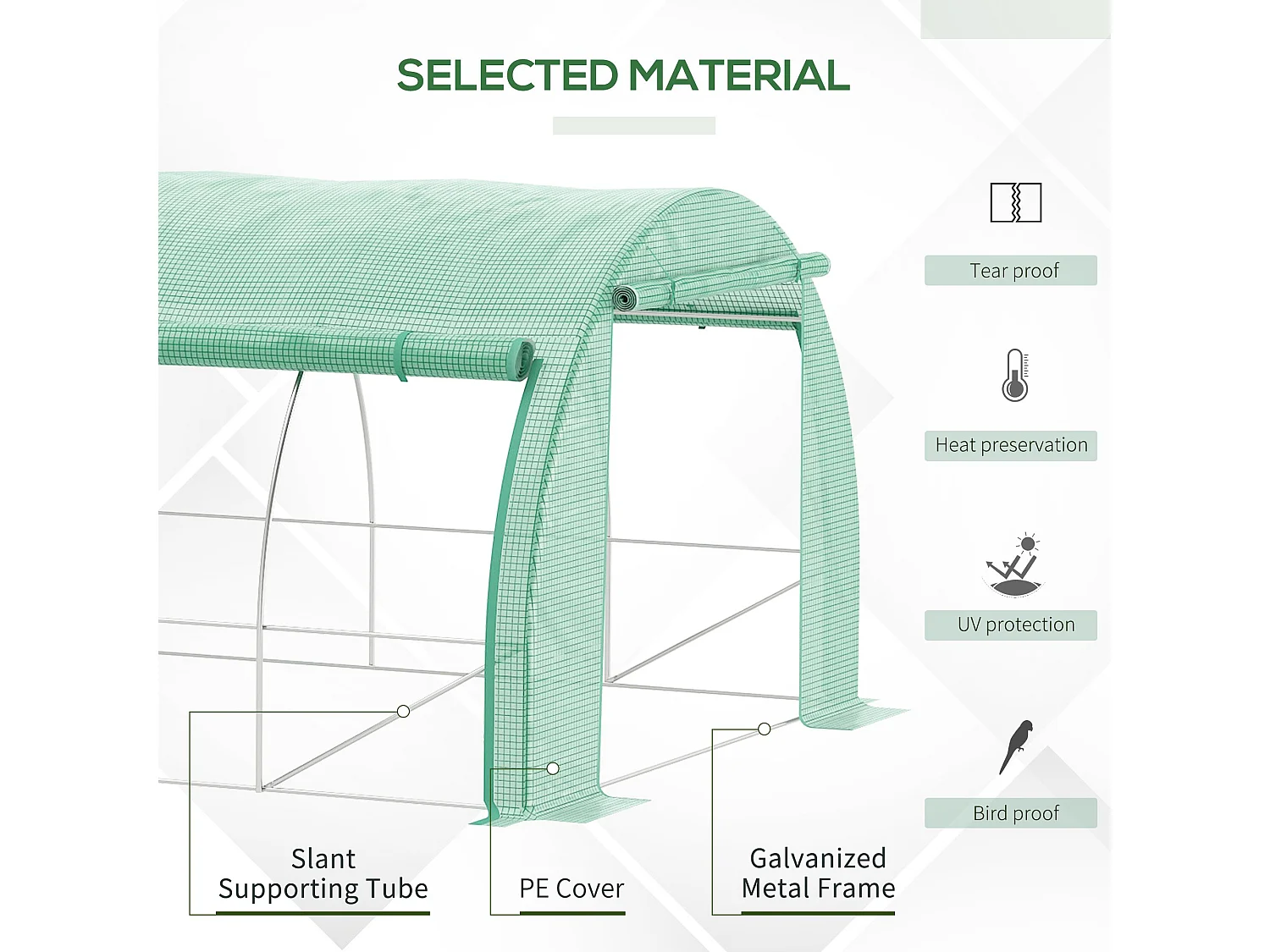 Outsunny 4 x 3 x 2 m Polytunnel Greenhouse Pollytunnel Tent Steel Frame Green