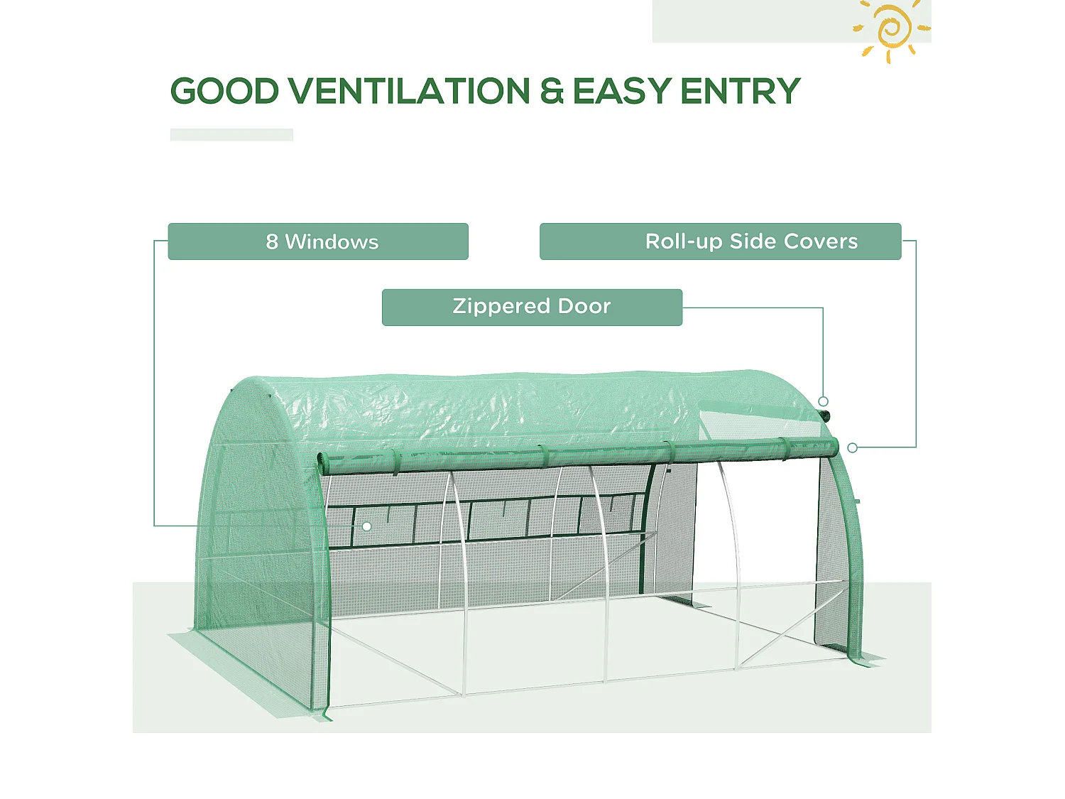 Outsunny 4 x 3 x 2 m Polytunnel Greenhouse Pollytunnel Tent Steel Frame Green