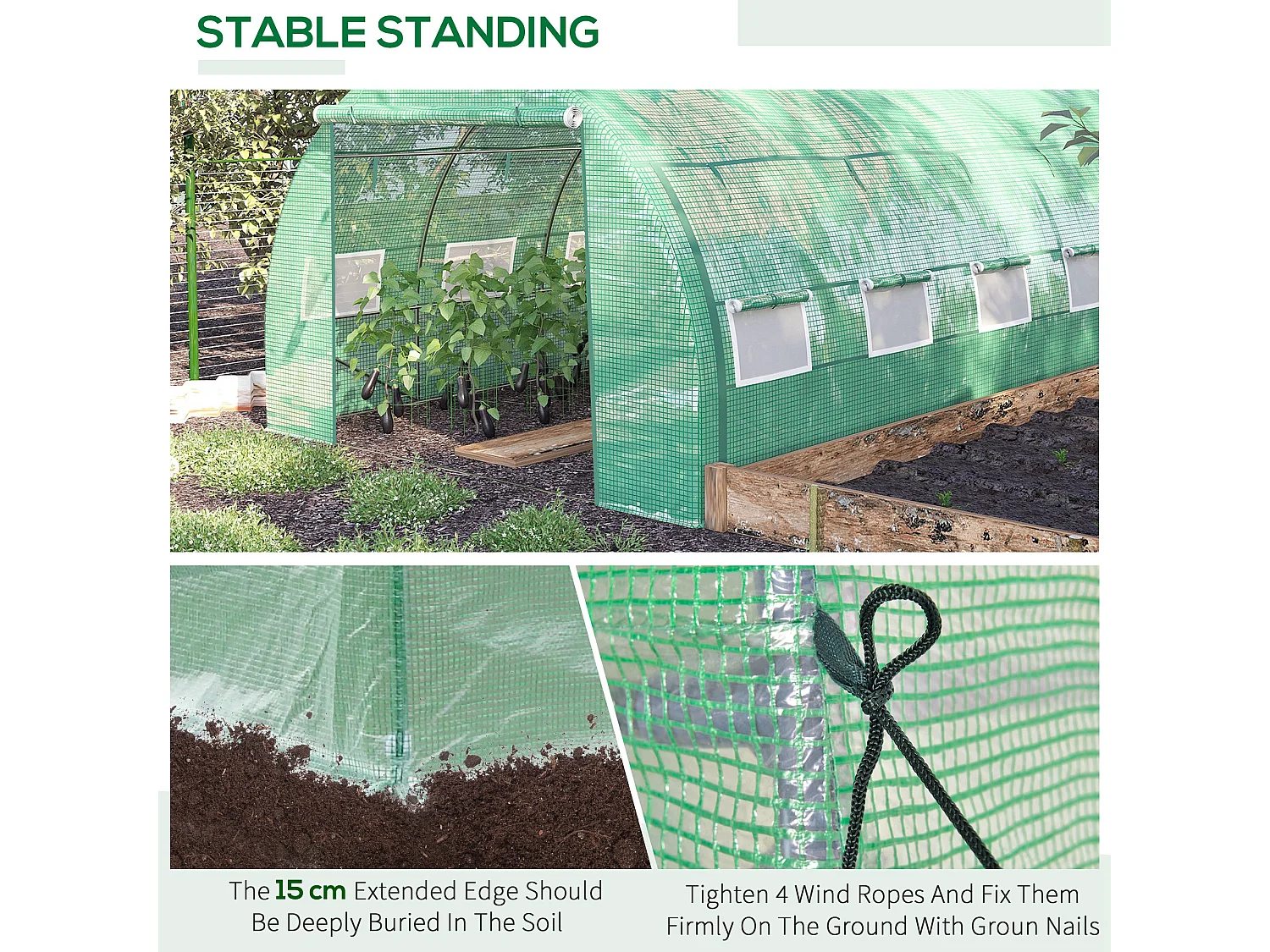 Outsunny 4 x 3 x 2 m Polytunnel Greenhouse Pollytunnel Tent Steel Frame Green