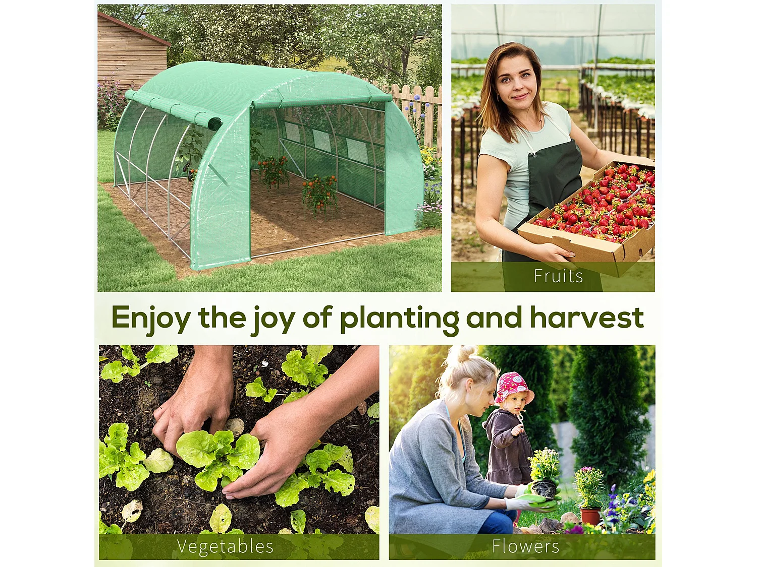 Outsunny 4 x 3 x 2 m Polytunnel Greenhouse Pollytunnel Tent Steel Frame Green