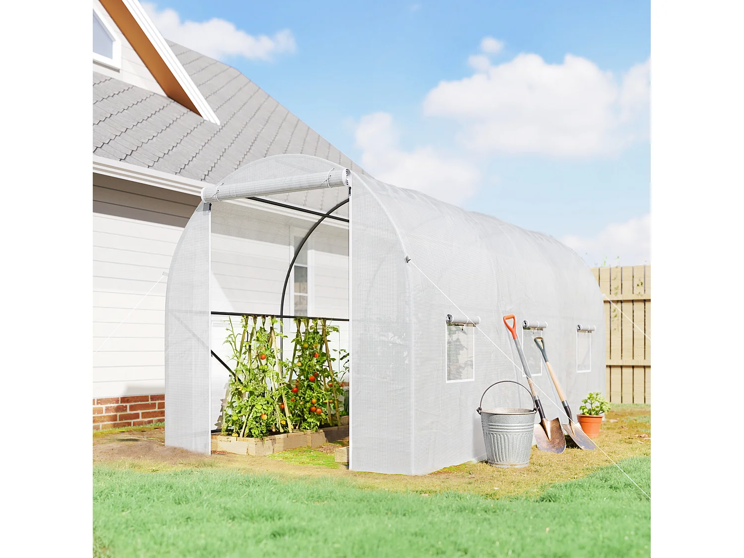 Outsunny Large Walk-in Greenhouse Poly Tunnel Galvanised Garden Plants Grow Tent