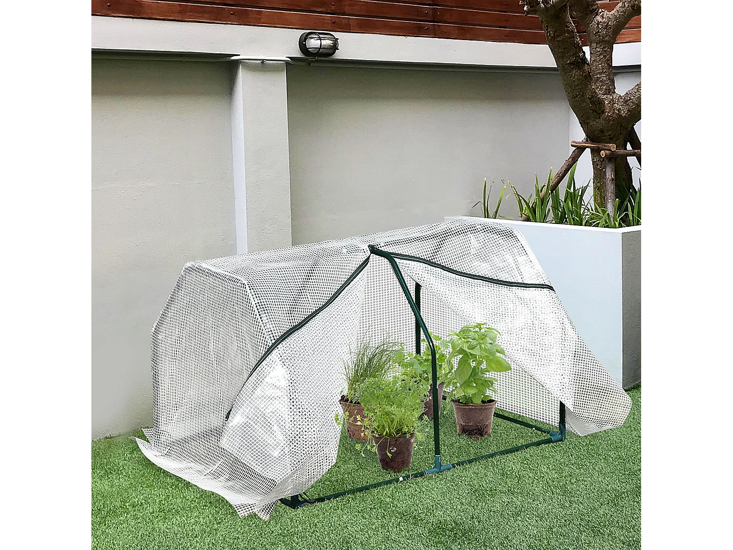 Outsunny Mini  Greenhouse Grow House PVC Cover Steel Frame White 99 x 71 x 60cm