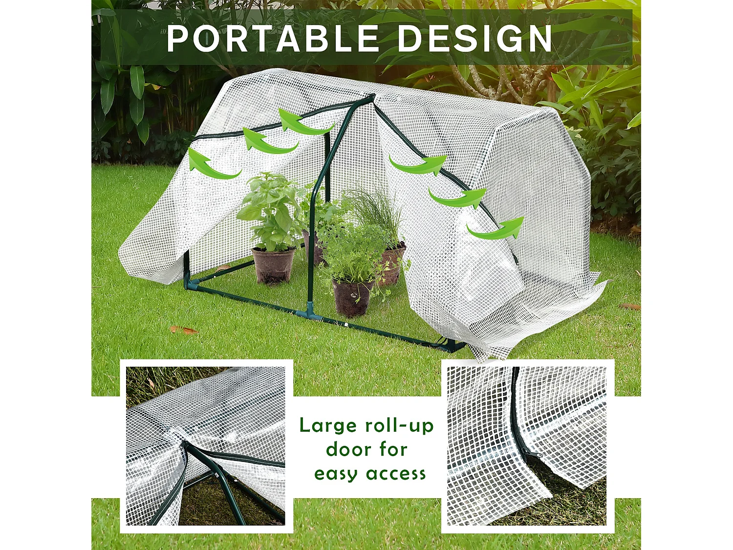 Outsunny Mini  Greenhouse Grow House PVC Cover Steel Frame White 99 x 71 x 60cm