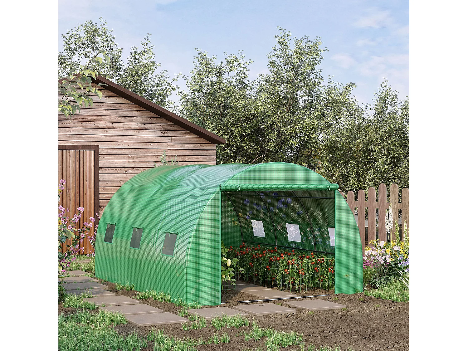 Outsunny Tunnel Greenhouse w/ PE Cover, Outdoor Plant House w/ Door & Window