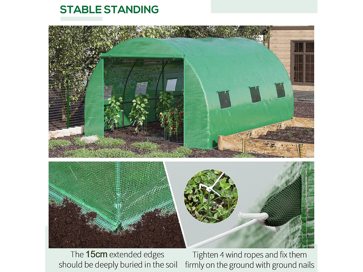 Outsunny Tunnel Greenhouse w/ PE Cover, Outdoor Plant House w/ Door & Window
