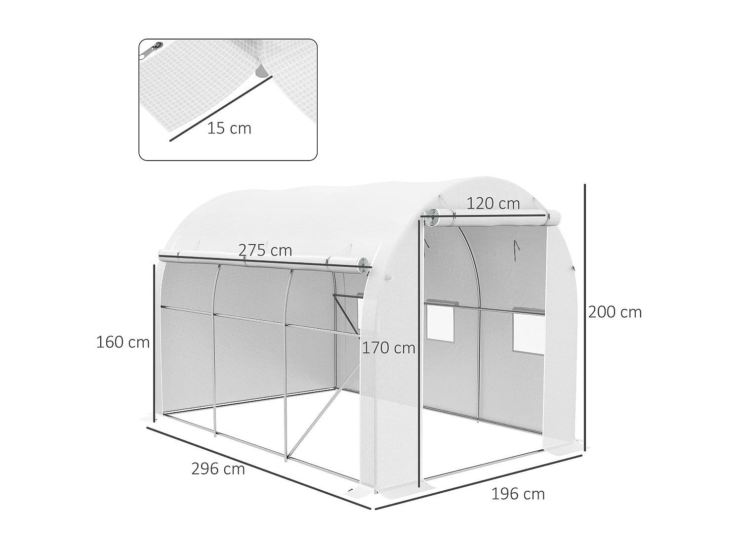 Outsunny Polytunnel Greenhouse with PE Cover, Galvanised Steel Frame, White