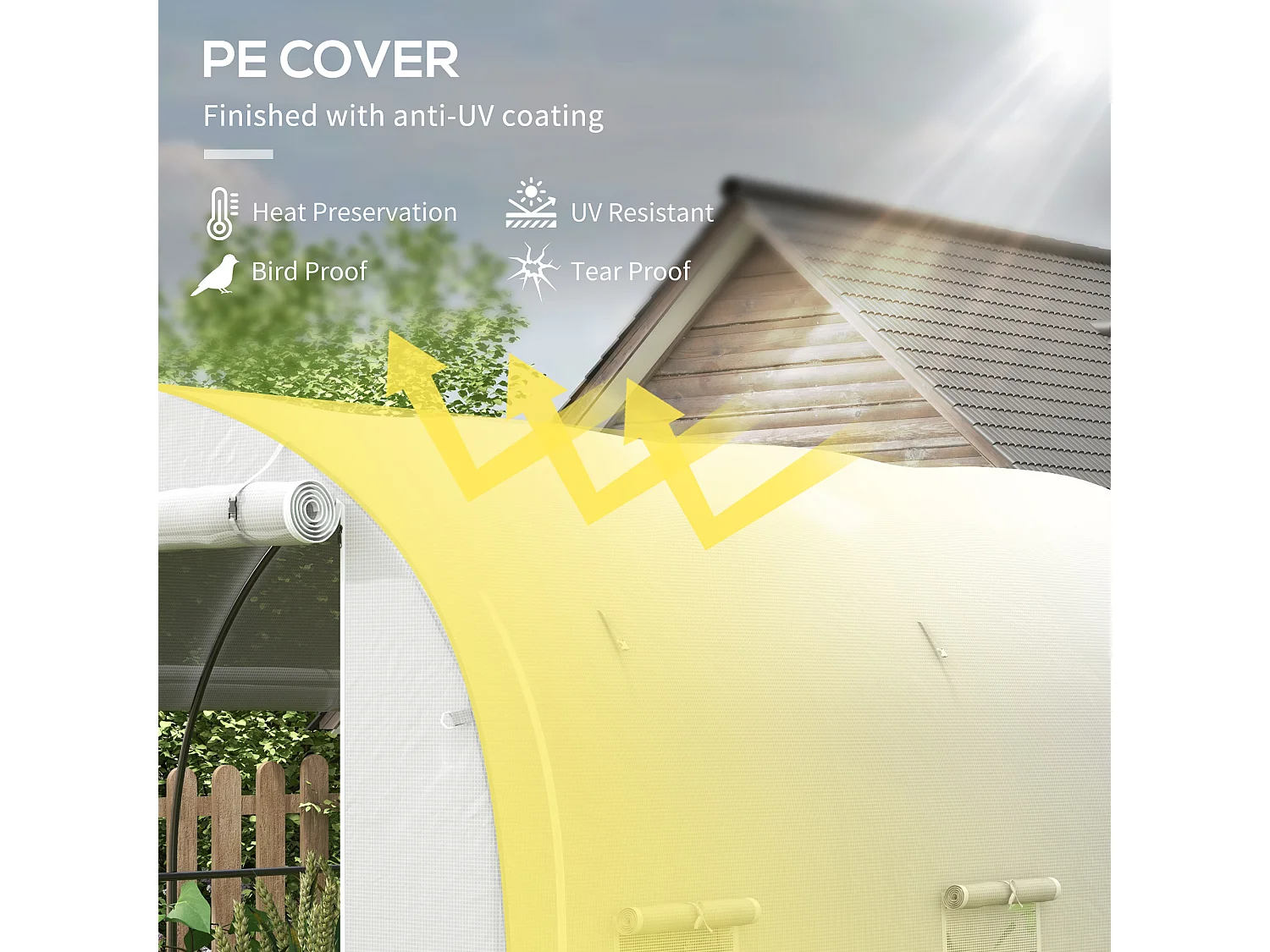 Outsunny Polytunnel Greenhouse with PE Cover, Galvanised Steel Frame, White